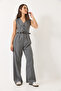 Women's Anthracite V-Neck Belted Wide Leg Jumpsuit with Pockets 90021 60283050 - 5