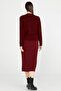Leather Detailed Midi Knitwear Skirt - Claret Red - 4