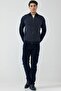 Men's Zippered Pocket Knitwear Jacket - Navy Blue - Dark Gray - 2