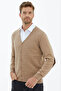 Suede Garnished Hair Braided Knitwear Cardigan - Camel