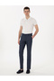Navy Blue Slim Fit Elastic Waist Canvas Trousers 50308092-Vr033