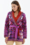 Shawl Collar Tasseled Floral Patterned Knitwear Cardigan - Dark Fuchsia - 2