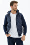 Hooded Zippered Quilted Knitwear Coat Navy Blue