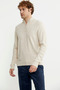 Half-Zip High-Neck Knit Sweater - Stone - 4