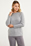 Tunic Knit Sweater with Hair Braid Detail - Gray - 3