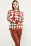 سترة صوفية منقوشة بغطاء للرأس بنقشة Houndstooth - بلاط
