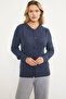 Honeycomb Knitted Buttoned Knitwear Cardigan - Navy Blue - 2