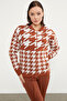 سترة صوفية منقوشة بغطاء للرأس بنقشة Houndstooth - بلاط - 4