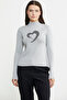 Gray Knitwear Sweater - Glitter Detailed, Stand Collar