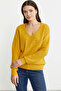 Motif Detailed V-Neck Wool Knitwear Sweater - Yellow - 4