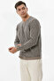 Men's Crew Neck Patterned Knitwear Sweater - Milky Brown - 2