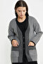 Oversize Pocketed Honeycomb Motif Knitwear Jacket - Black - 4