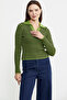 Polo Collar Striped Viscose Knit Sweater - Green - 4