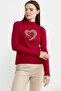 Red Stand Collar and Glitter Detailed Knitwear Sweater - 4