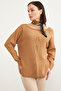Boat Neck Motif Detailed Knitwear Sweater - Camel - 2