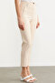 High Waist Skinny Leg Beige Fabric Trousers - 3