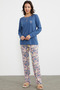 Plain Patterned Combination Pajama Set - Indigo - 2