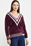 V-Neck Color Combination Knitwear Sweater - Burgundy - 4