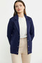 Shawl Collar Button-Down Knit Jacket - Navy Blue - 4