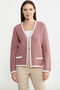 Short Wool Knitted Cardigan with Slit Collar Detail - Rose