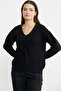 Motif Detailed V-Neck Wool Knitwear Sweater - Black