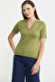 Polo Neck Short Sleeve Knitwear Sweater - Green - 4