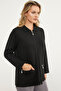 Pocketed Shirt Collar Zippered Knitwear Cardigan - Black - 4
