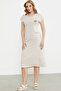 Marine Combed Cotton Dress with Embroidery Detail - Brown - 5
