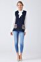Women's Zippered Knitwear Vest with Pockets - Navy Blue - Cream - 2