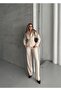 Women's Cream Belted Jacket Pants Suit - 3