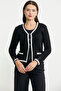 Short Wool Knitted Cardigan with Slit Collar Detail - Black