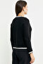 Short Wool Knitted Cardigan with Slit Collar Detail - Black - 6