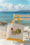 Ays Home Yellow Ecru Summer Patterned Printed Zippered Cloth Beach Shopping Bag - 3