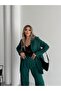 Women's Emerald Green Blazer Jacket Palazzo Pants Suit - 3