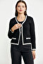 Short Wool Knitted Cardigan with Slit Collar Detail - Black - 3