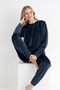 Women's Long Sleeve Corded Fabric Velvet Set – Navy Blue, Soft and Stylish - 3