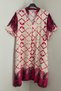 Women's Placket White Fuchsia Neckline Print Side Pocket Loose Relaxed Fit Short Sleeve Midi Dress - 2