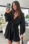 Long Sleeve Casual Relief Fabric Lapel Button Up Boyfriend Shirt Style Romper with Shorts