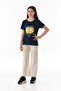 100% Cotton Smiley Face and Slogan Printed Girls' T-Shirt - 2