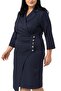 Large Size Double Breasted Jacket Lapel Ornamental Button Detail Three Quarter Sleeve Navy Blue Dress - 4