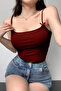 Women's Burgundy Camisole Fabric Strap Bow Detail Blouse - 7