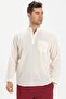 Plus Size Sile Cloth Long Sleeve Single Pocket Judge Collar Men's Summer Tshirt Cream 3002 - 3