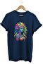 Colorful Native American Printed 100% Cotton Regular Fit Crew Neck Navy Blue T-Shirt