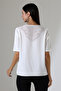 Women's White V-Neck Lace Detailed Comfortable Fit T-Shirt - 6