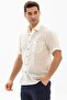Short Sleeve Sile Cloth Single Pocket Men's Summer Shirt Cream 3002