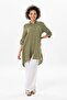 Long Foldable Sleeve Sedentary Shirt Collar Summer Muslin Tunic Khaki Hk