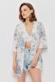 كيمونو أزرق بأكمام قصيرة مزين بالزهور 4441A - 6