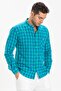 Long Sleeve Slim Fit Şile Cloth Single Pocket Men's Summer Shirt Mint Checkered 3033 - 3