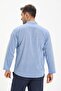 Long Sleeve Sile Cloth Single Pocket Prevailing Collar Men's Summer T-shirt Blue 3032 - 2
