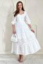 White Embroidery Dress - Buttoned